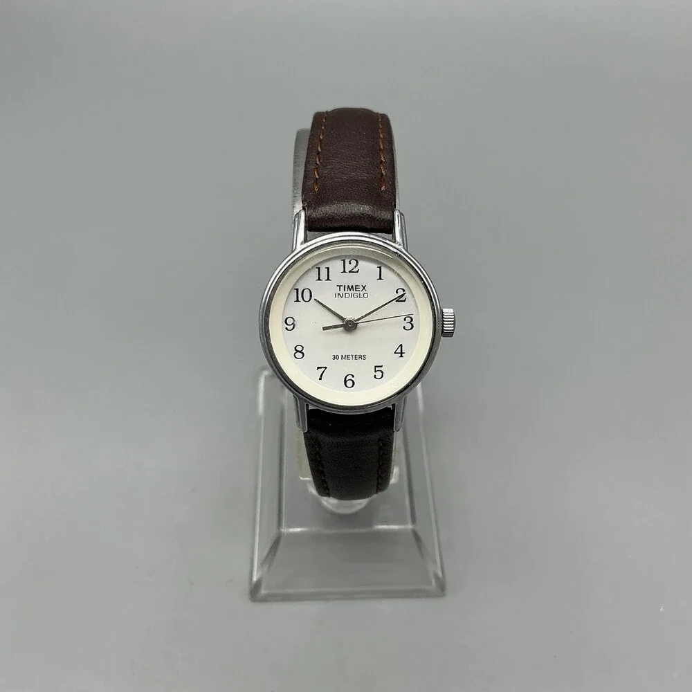 Timex Indiglo WR 30M Womens Watch 23mm Cream Dial Brown Leather New Battery